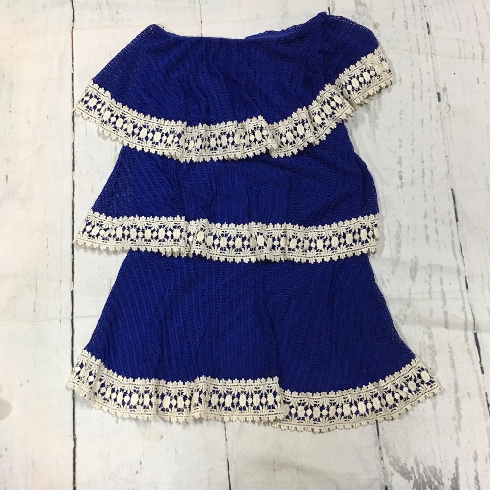 Judith March blue dress with white lace size med